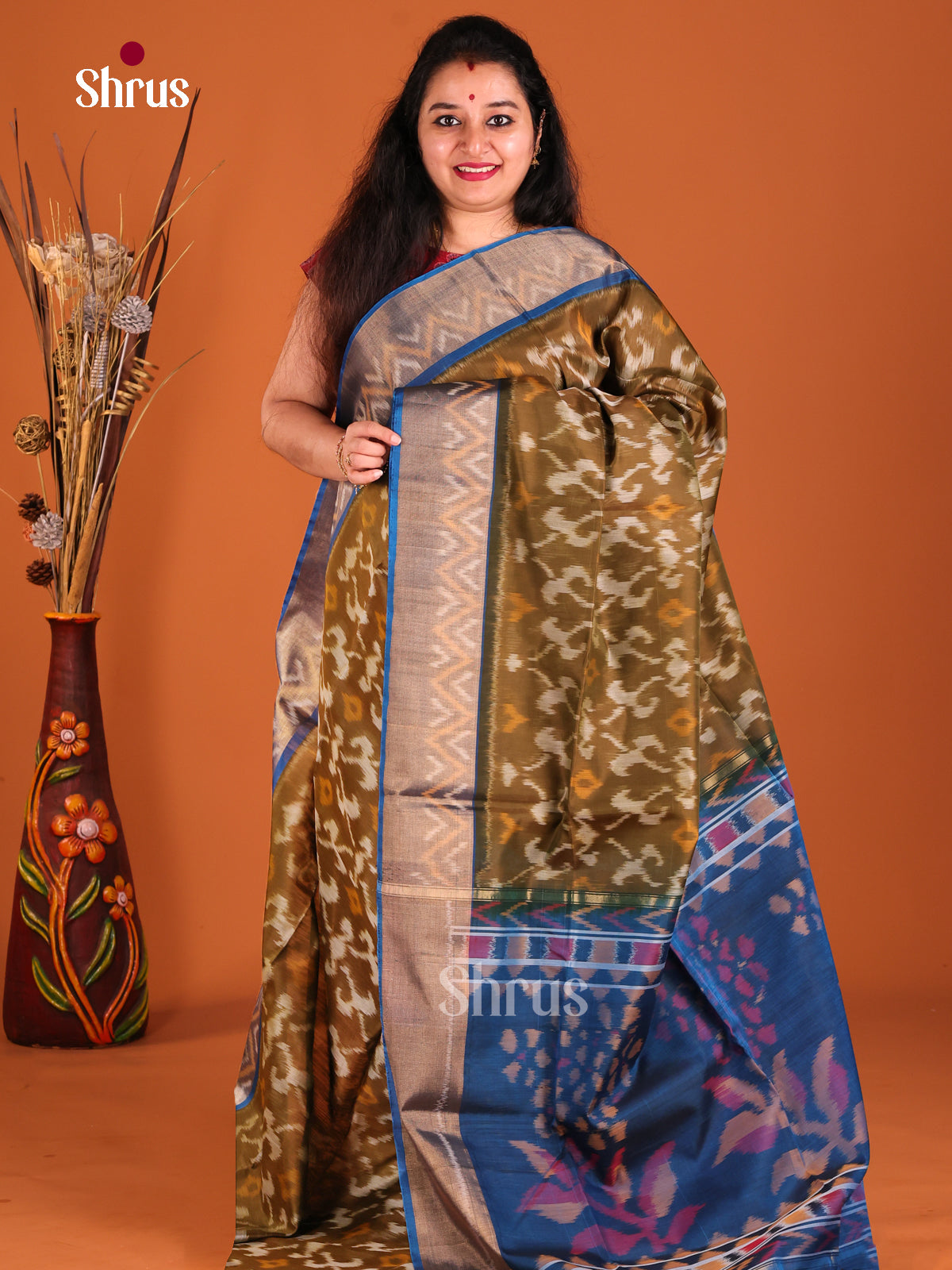 Chutney Green & Blue Pochampally ikkat silk cotton Saree