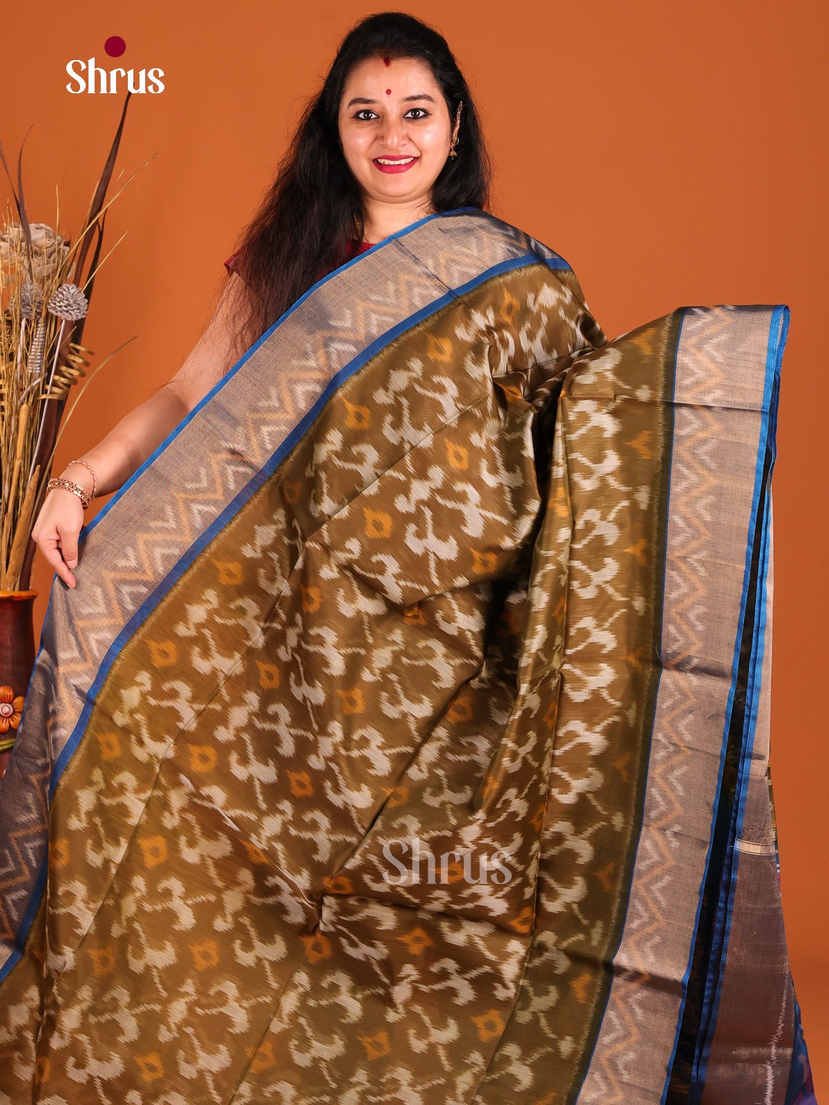 Chutney Green & Blue Pochampally ikkat silk cotton Saree -1