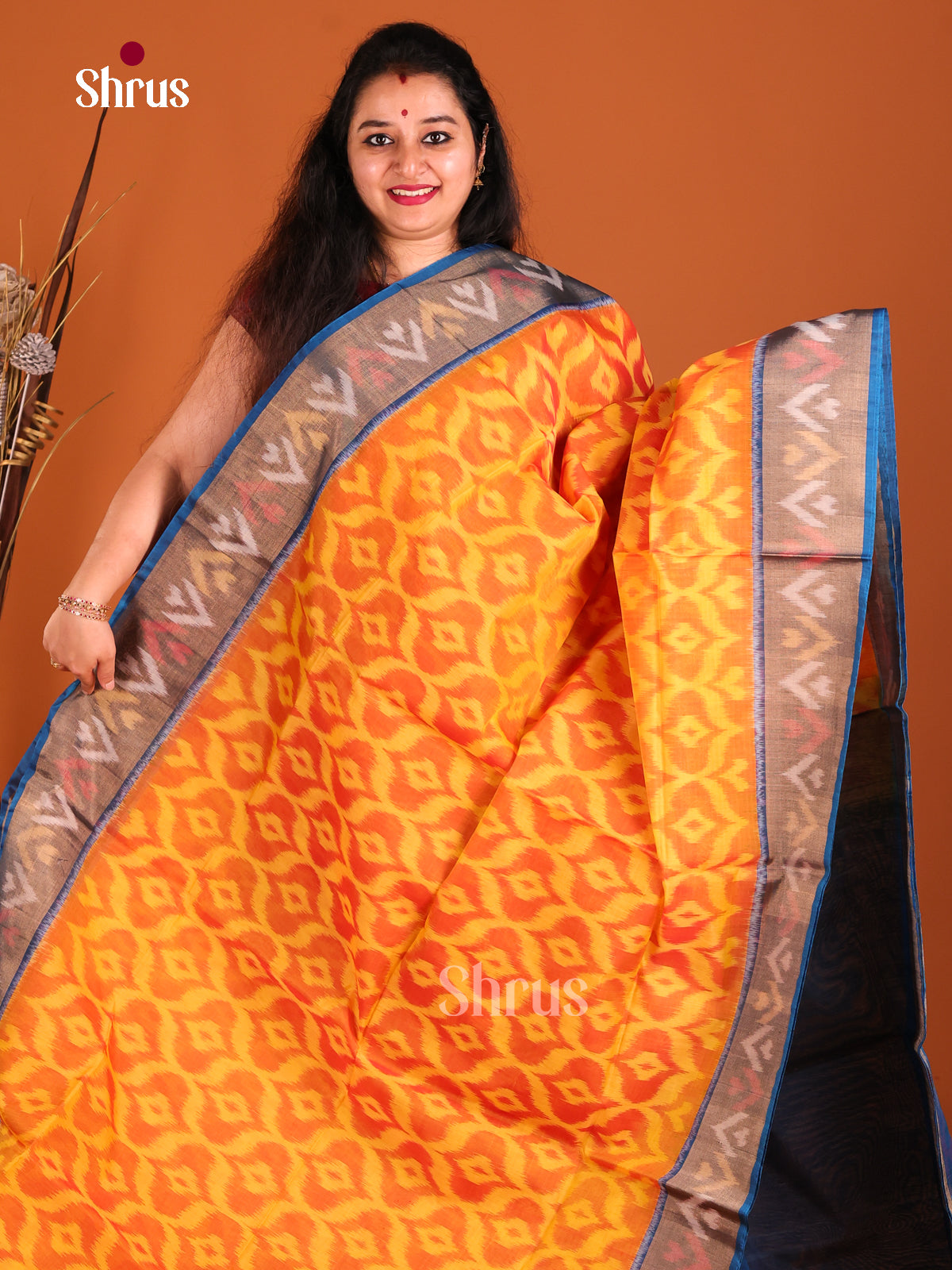 Mustard & Blue - Pochampally sico Saree - Shop on Shrus.com