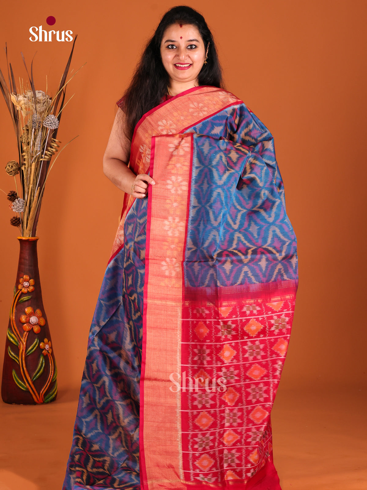 Blue & Red - Pochampally sico Saree