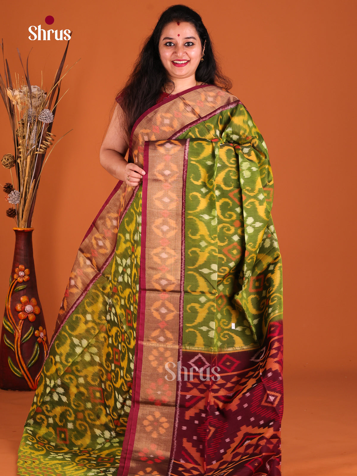 Green & Maroon- Pochampally sico Saree - Shop on Shrus.com