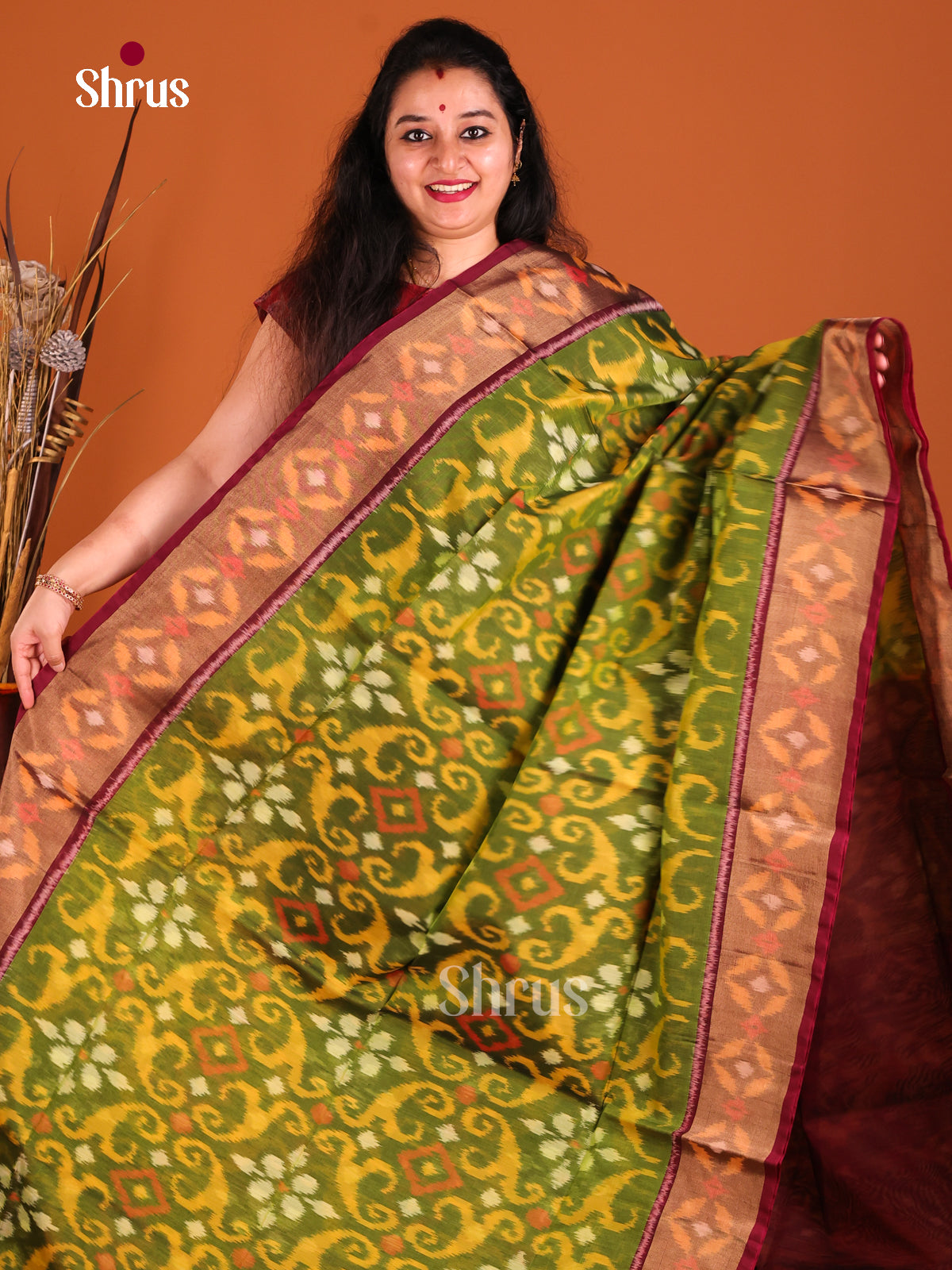 Green & Maroon- Pochampally sico Saree - Shop on Shrus.com