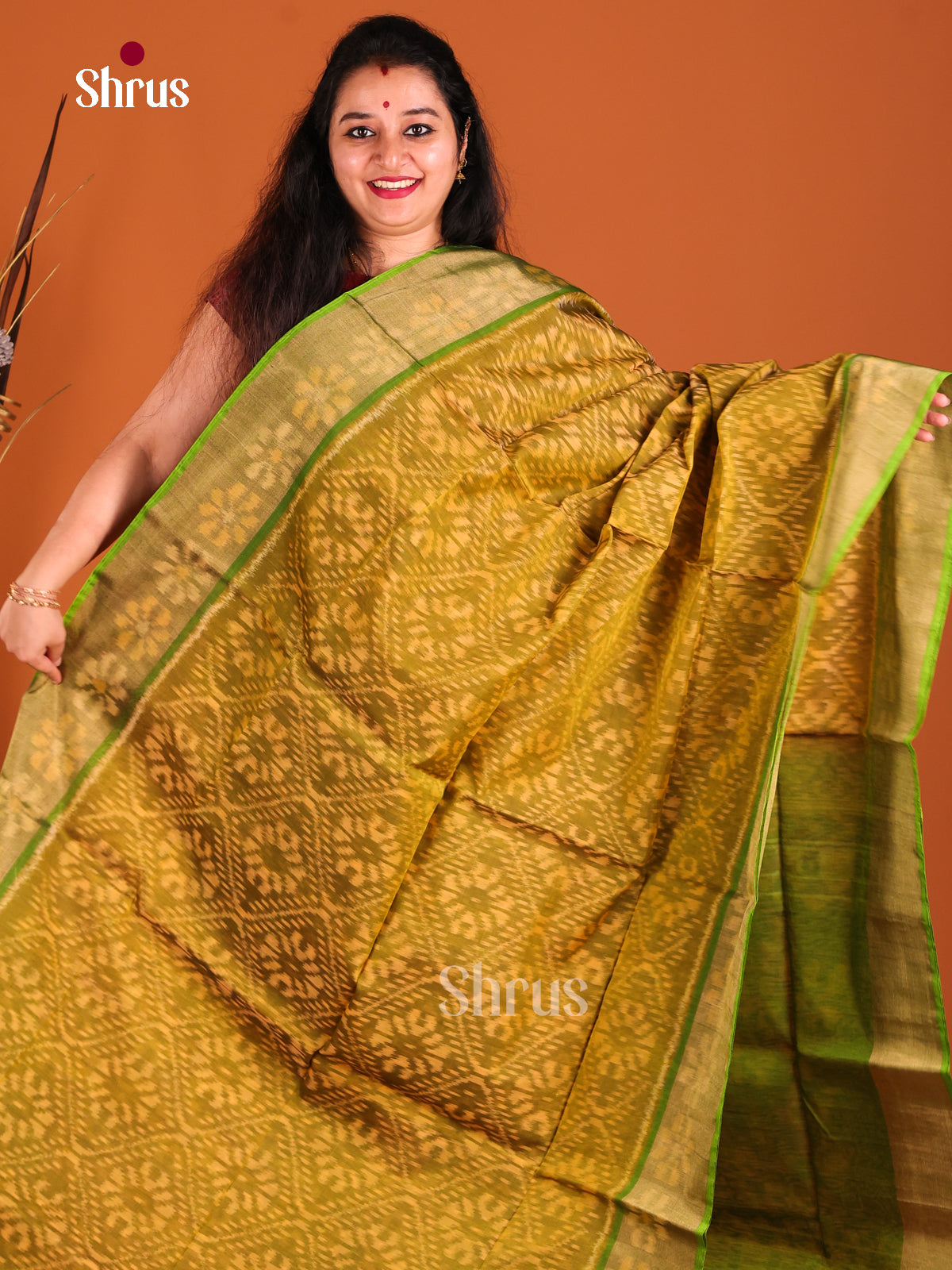 Mustard & Light Green- Pochampally sico Saree - Shop on Shrus.com