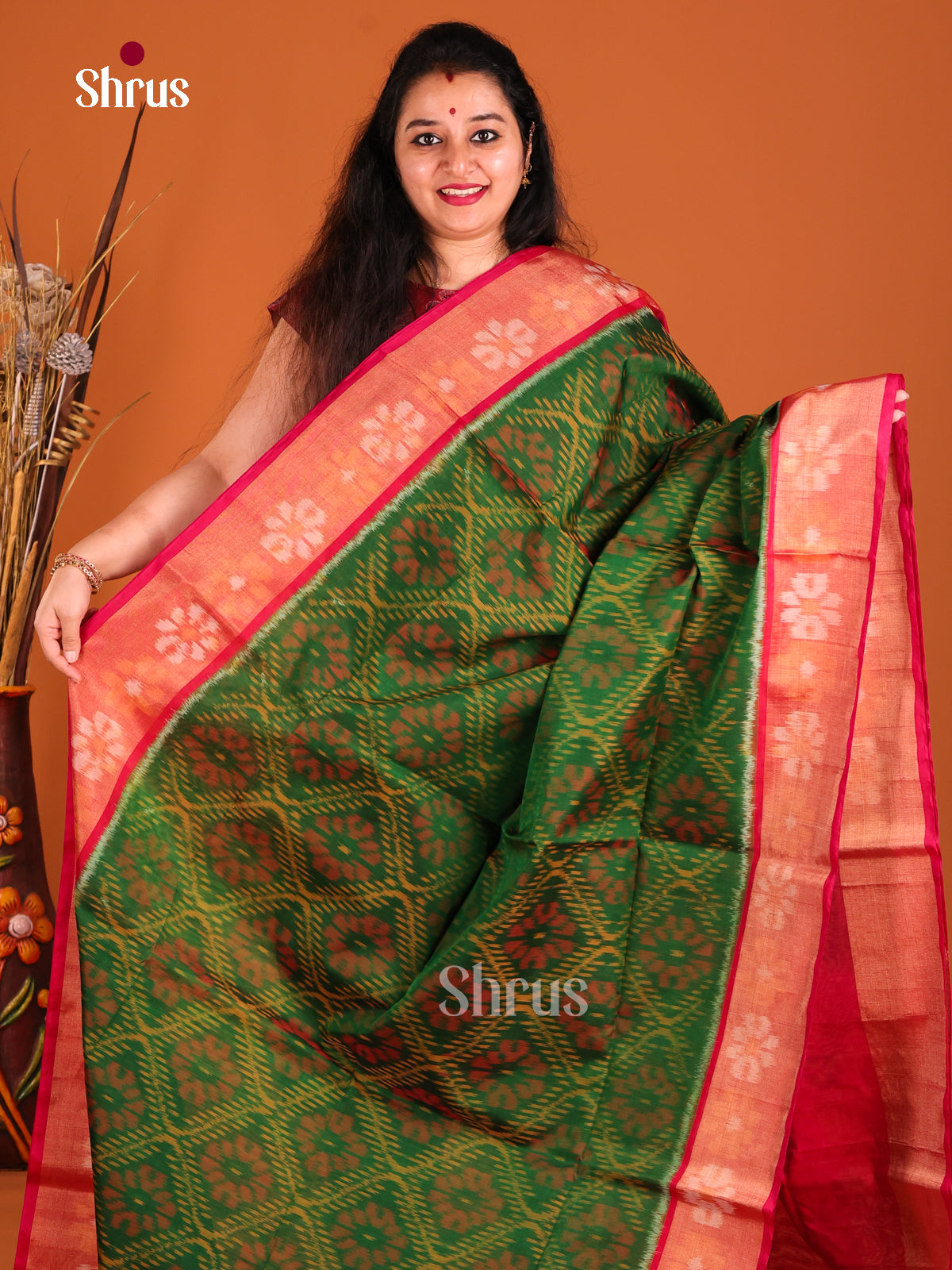 Green & Pink - Pochampally sico Saree - Shop on Shrus.com