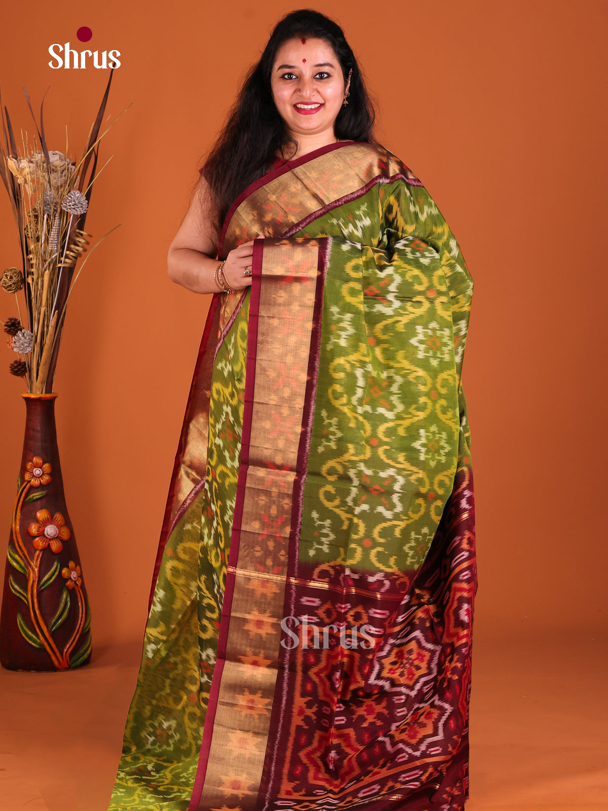Green & Maroon - Pochampally sico Saree - Shop on Shrus.com