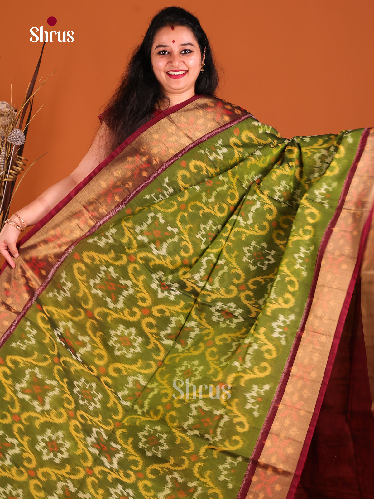 Green & Maroon - Pochampally sico Saree - Shop on Shrus.com