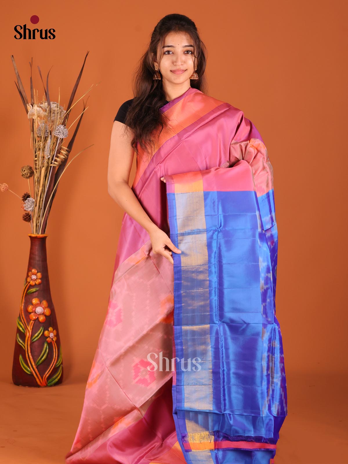 Pink & Blue - Semi uppada Saree - Shop on Shrus.com