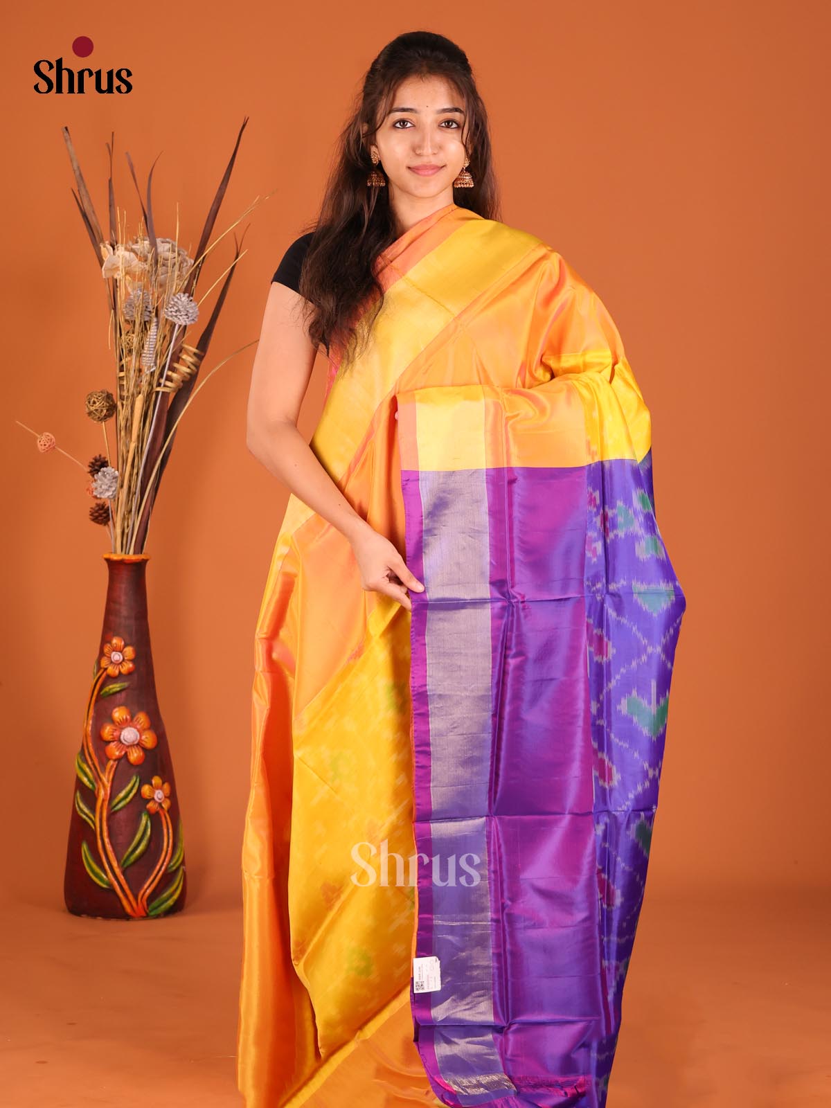 Yellow & Purple - Semi uppada Saree - Shop on Shrus.com