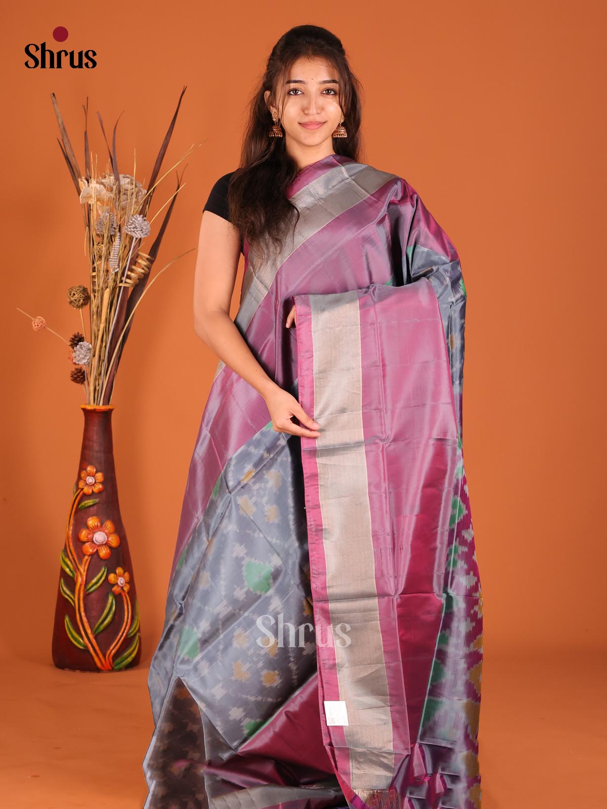 Elephant Grey & Purple - Semi uppada Saree - Shop on Shrus.com
