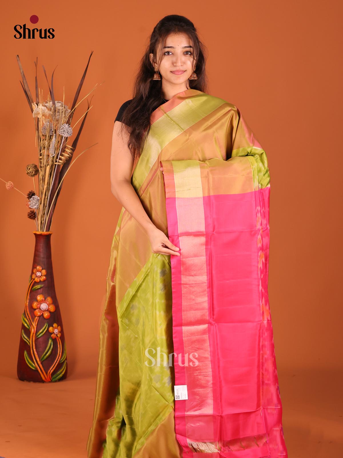 Green & Pink - Semi uppada Saree - Shop on Shrus.com