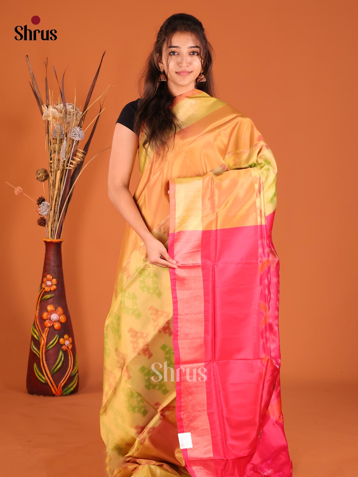 Mustard & Pink - Semi uppada Saree