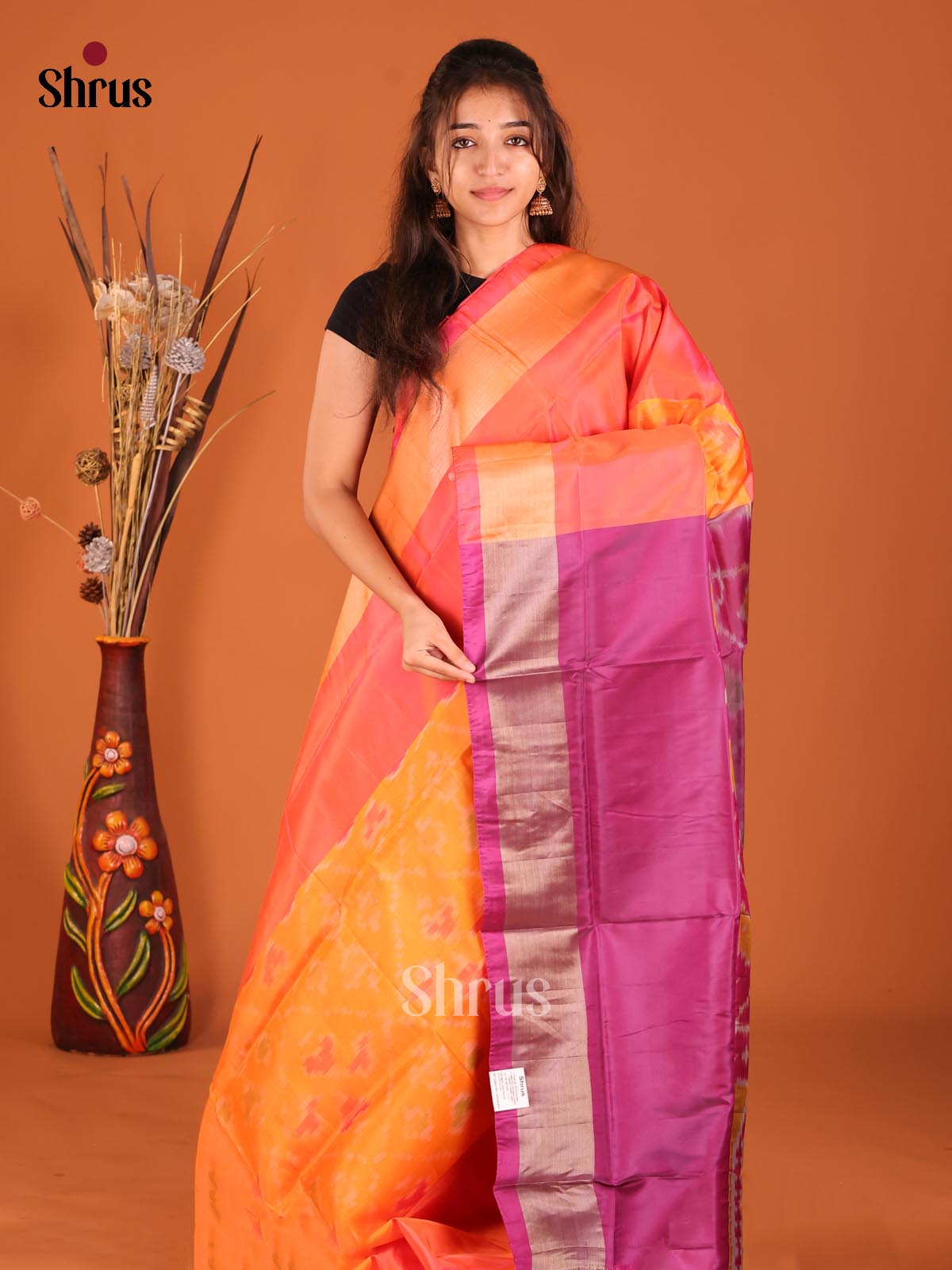 Orange & Purple - Semi uppada Saree