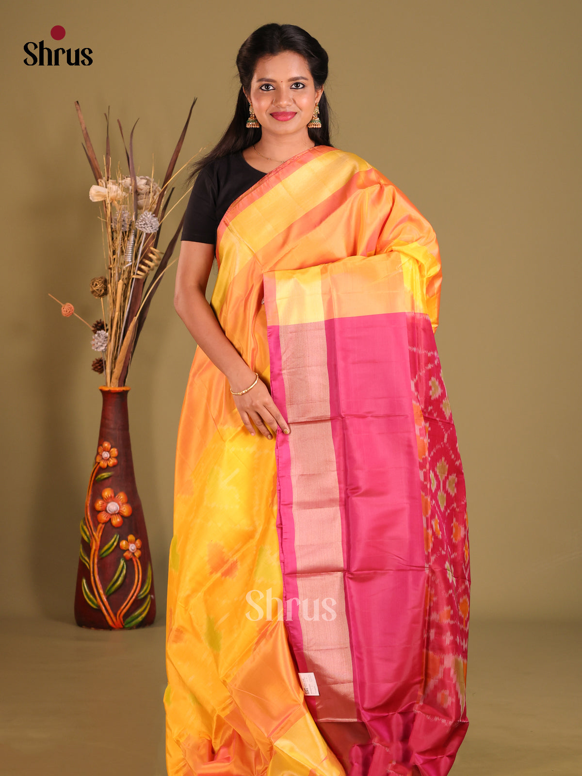 Yellow & Maroon - Semi uppada Saree - Shop on Shrus.com