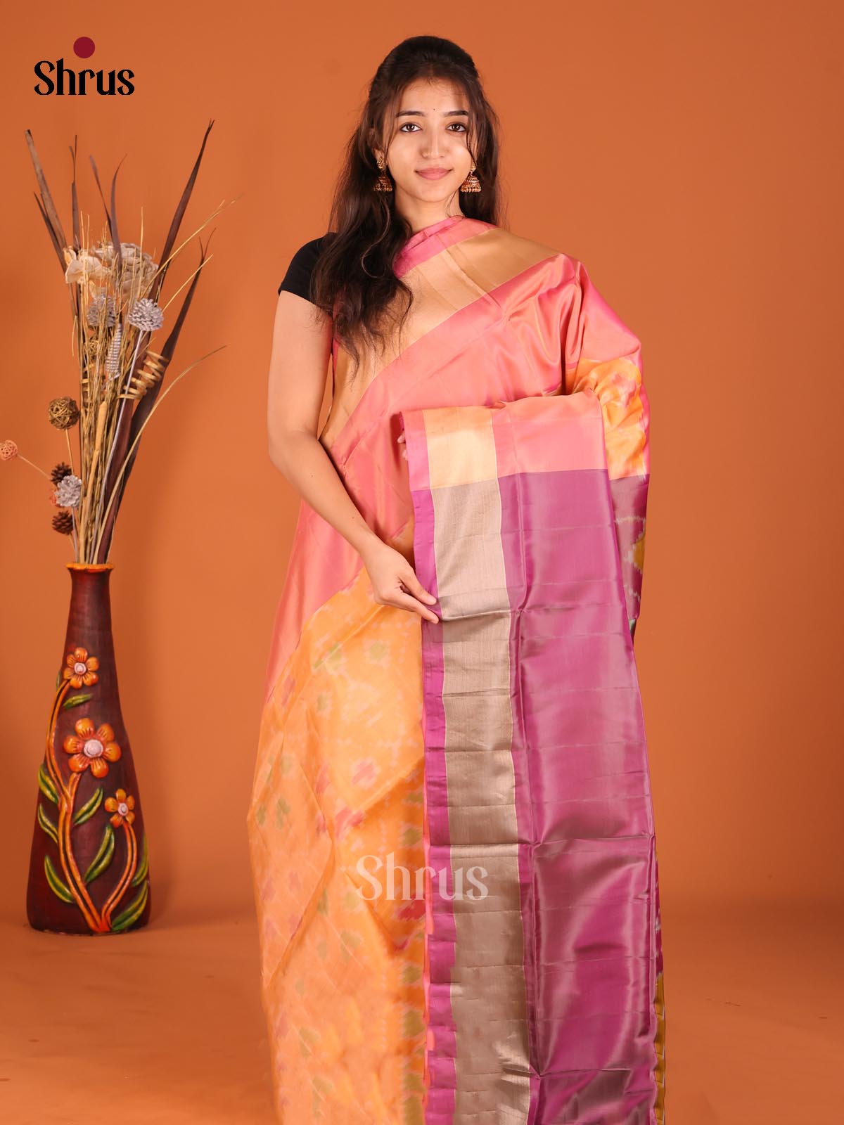 Orange & Purple - Semi uppada Saree