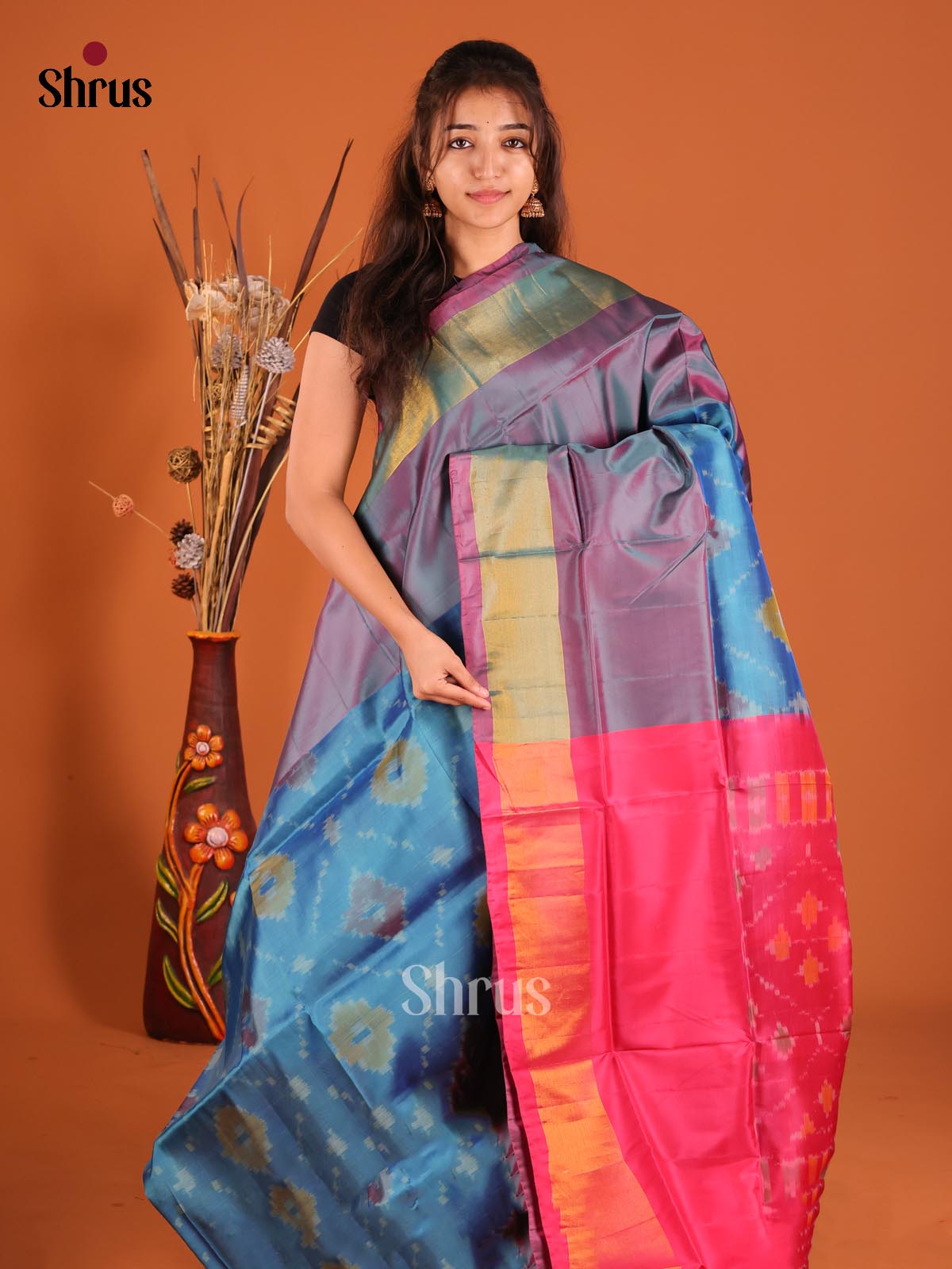 Blue & Pink - Semi uppada Saree