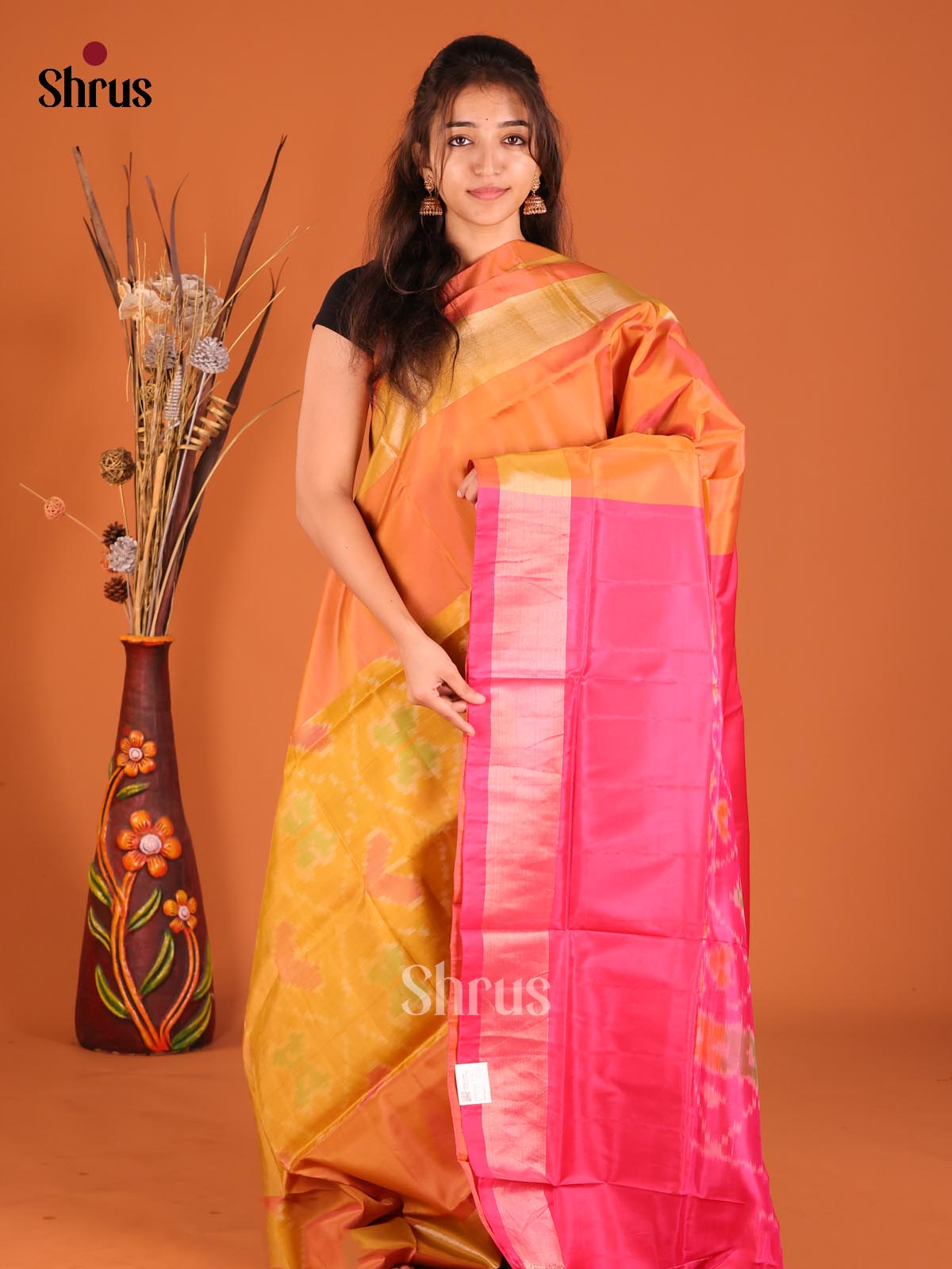 Mustard & Pink - Semi uppada Saree - Shop on Shrus.com