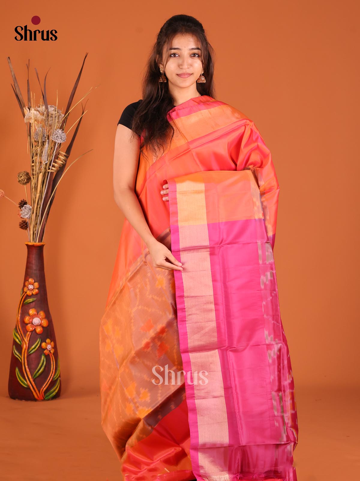 Orange & Maroon- Semi uppada Saree - Shop on Shrus.com