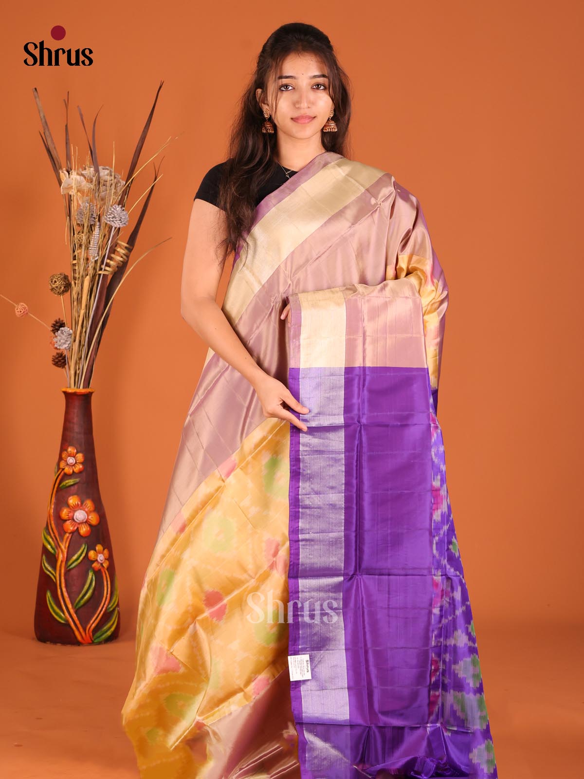 Yellow & Purple - Semi uppada Saree - Shop on Shrus.com