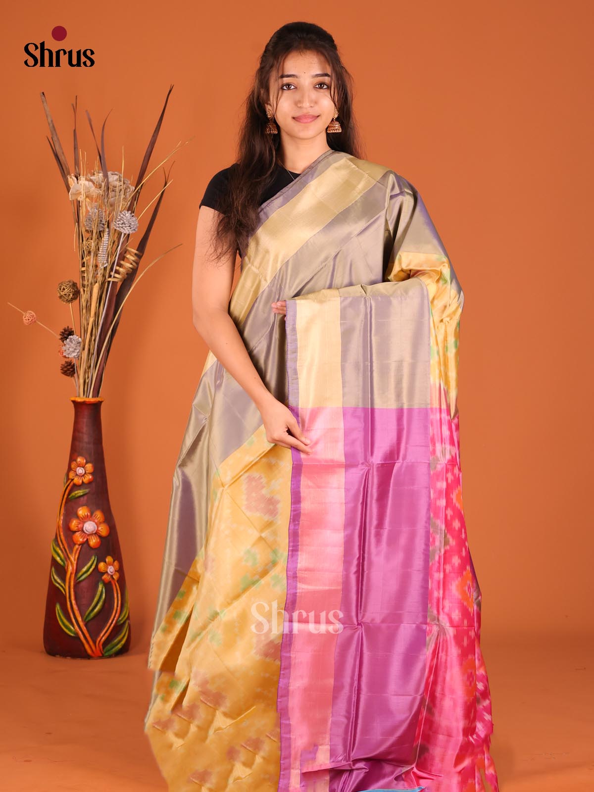 Mustard & Purple - Semi uppada Saree - Shop on Shrus.com