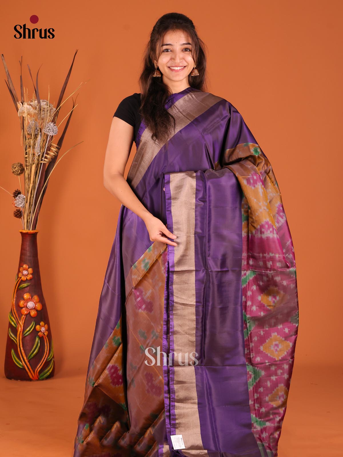 Mehandi & Violet- Semi uppada Saree - Shop on Shrus.com