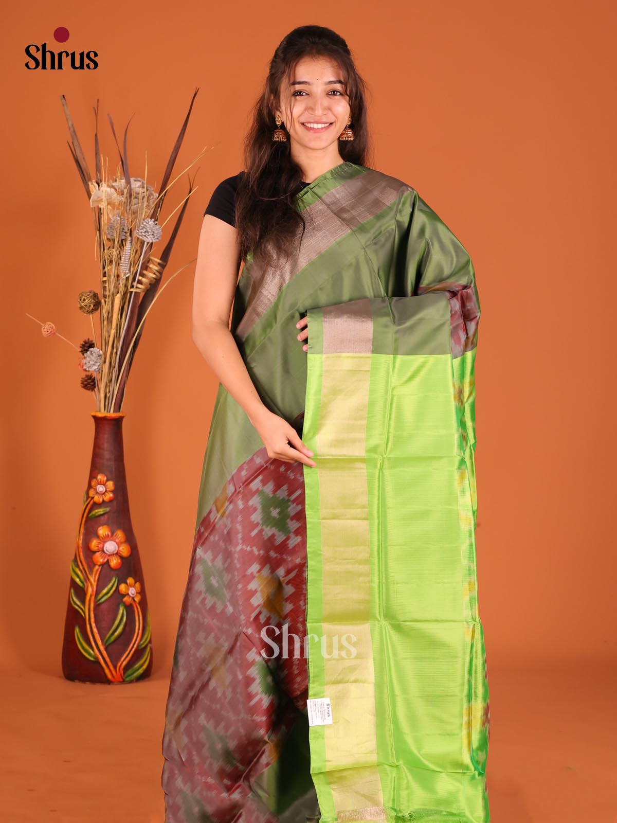 Maroon & Green - Semi uppada Saree - Shop on Shrus.com