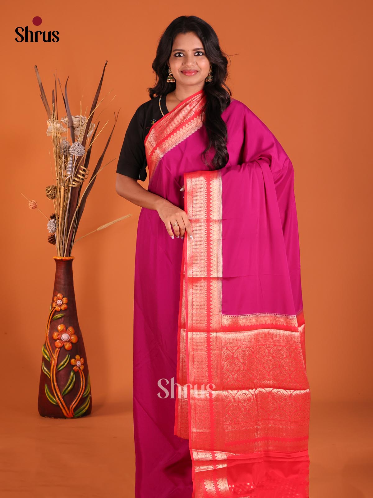 Purple & Red - Mysoresilk-halfpure Saree - Shop on Shrus.com