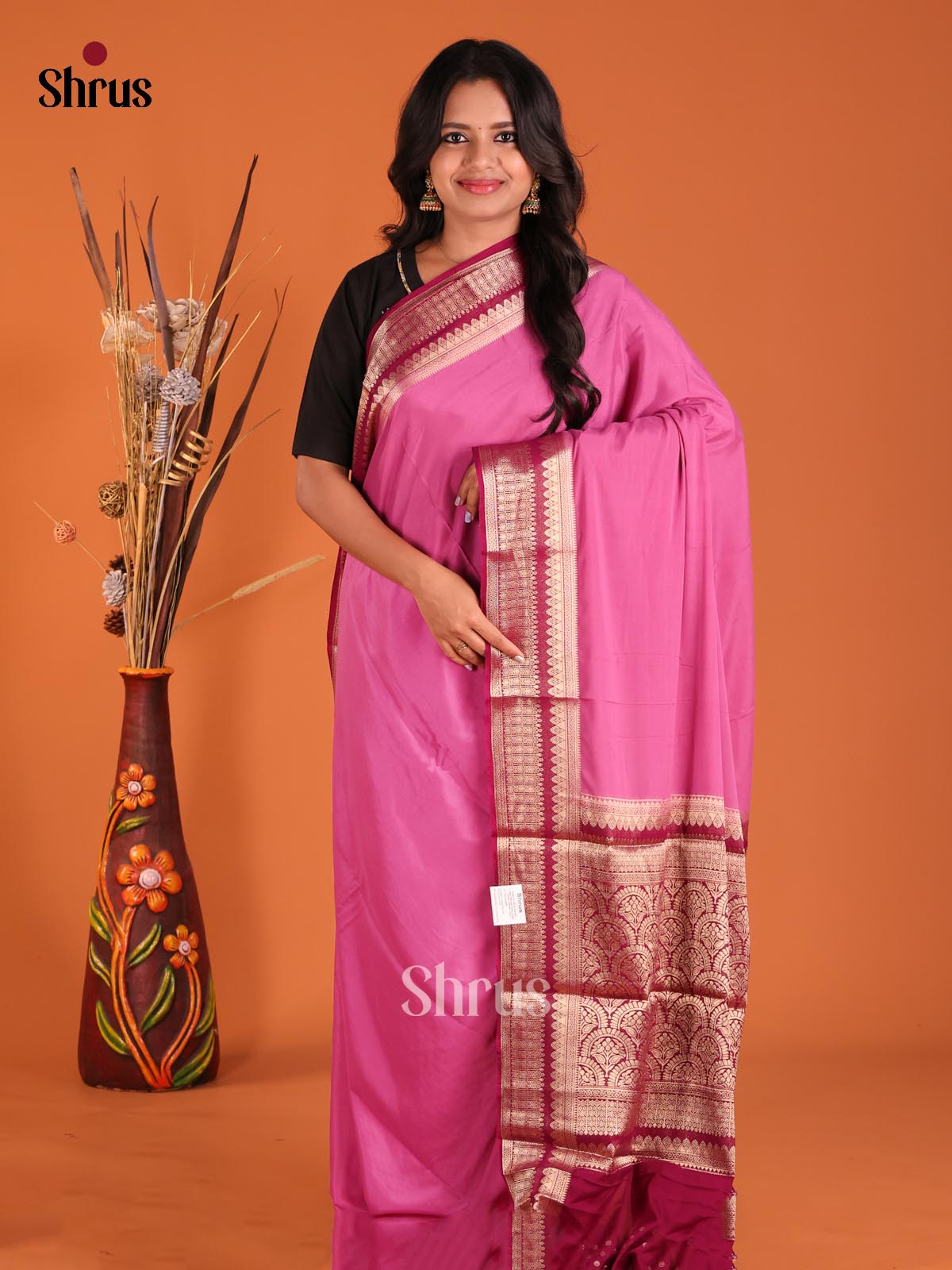 Pink & Maroon - Mysoresilk-halfpure Saree - Shop on Shrus.com