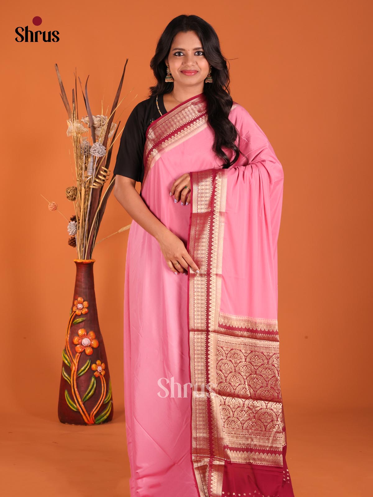 Pink & Maroon - Mysoresilk-halfpure Saree - Shop on Shrus.com