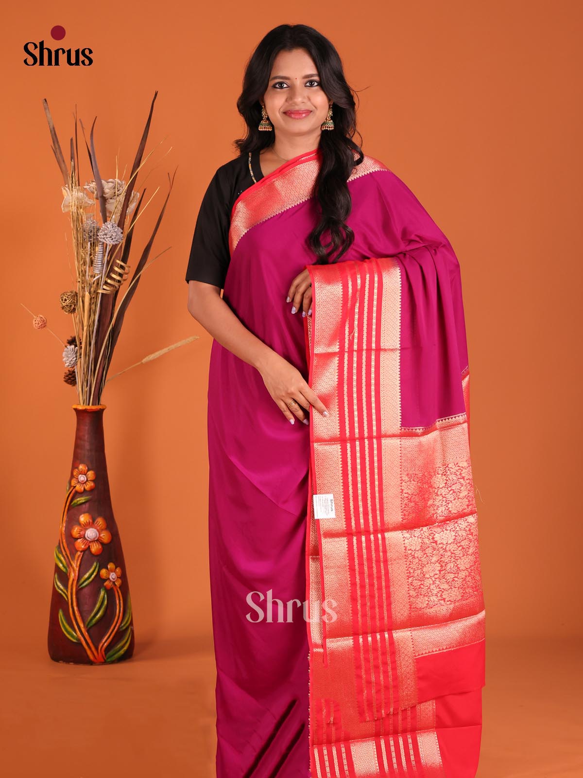 Purple & Red - Mysoresilk-halfpure Saree - Shop on Shrus.com