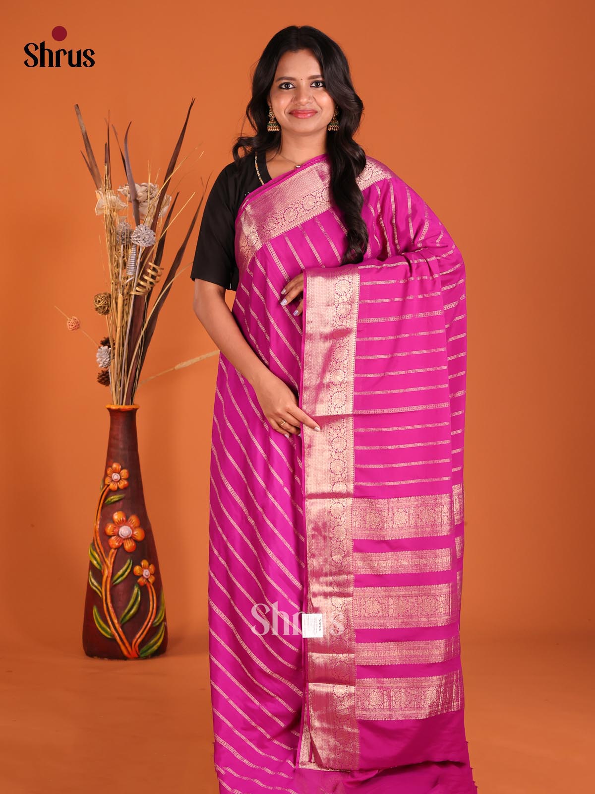 Majenta(Single Tone) - Mysoresilk-halfpure Saree - Shop on Shrus.com