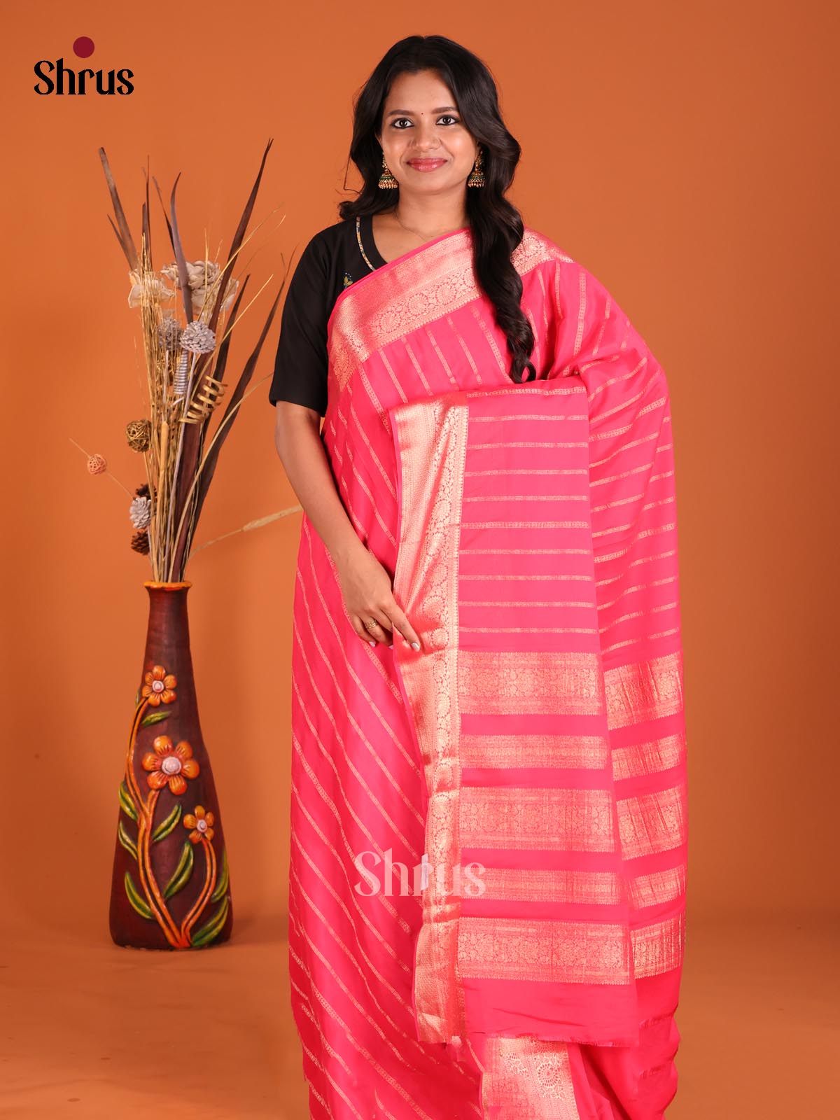 Pink(Single Tone) - Mysoresilk-halfpure Saree - Shop on Shrus.com