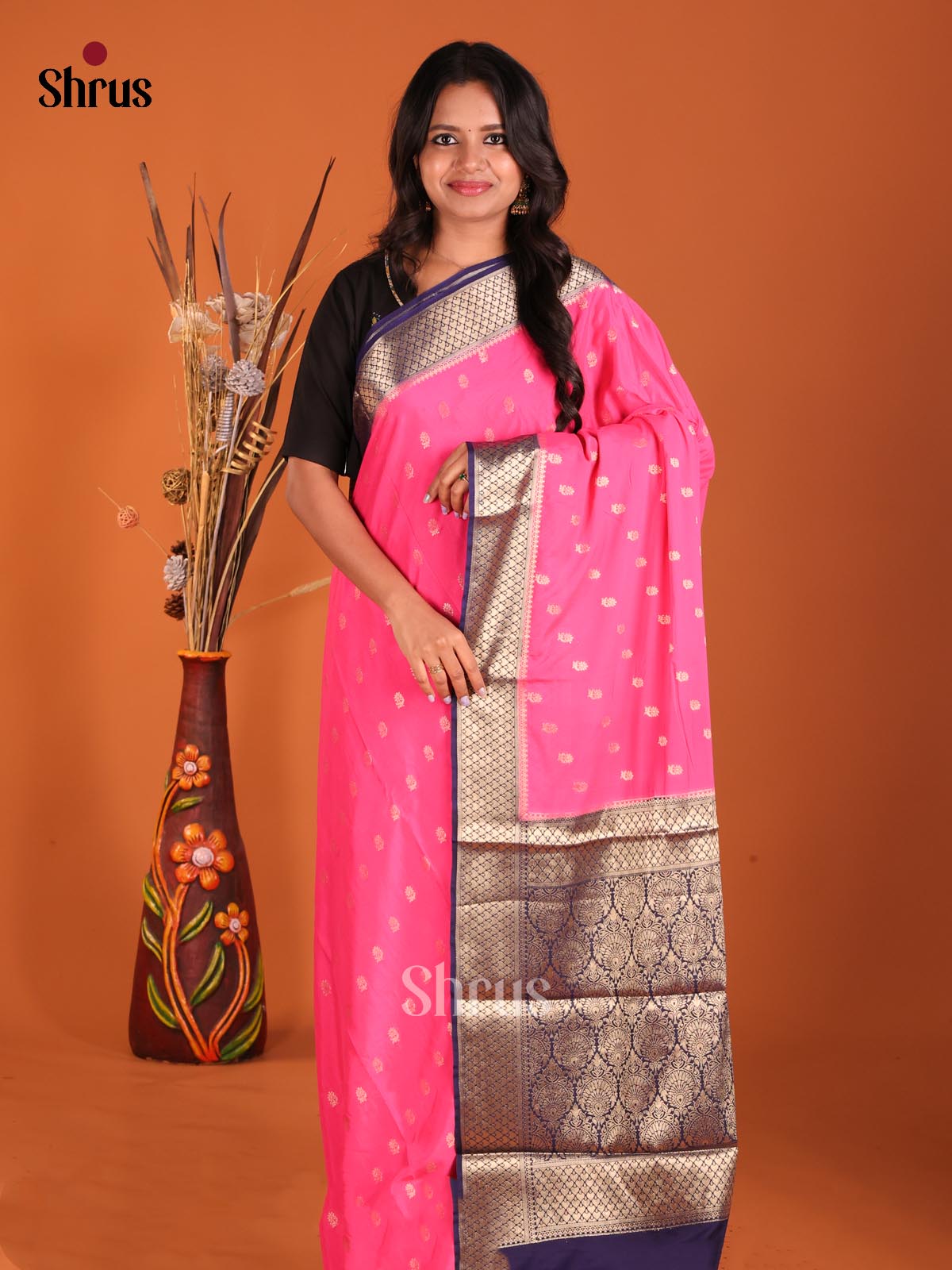 Pink & Blue- Mysoresilk-halfpure Saree - Shop on Shrus.com