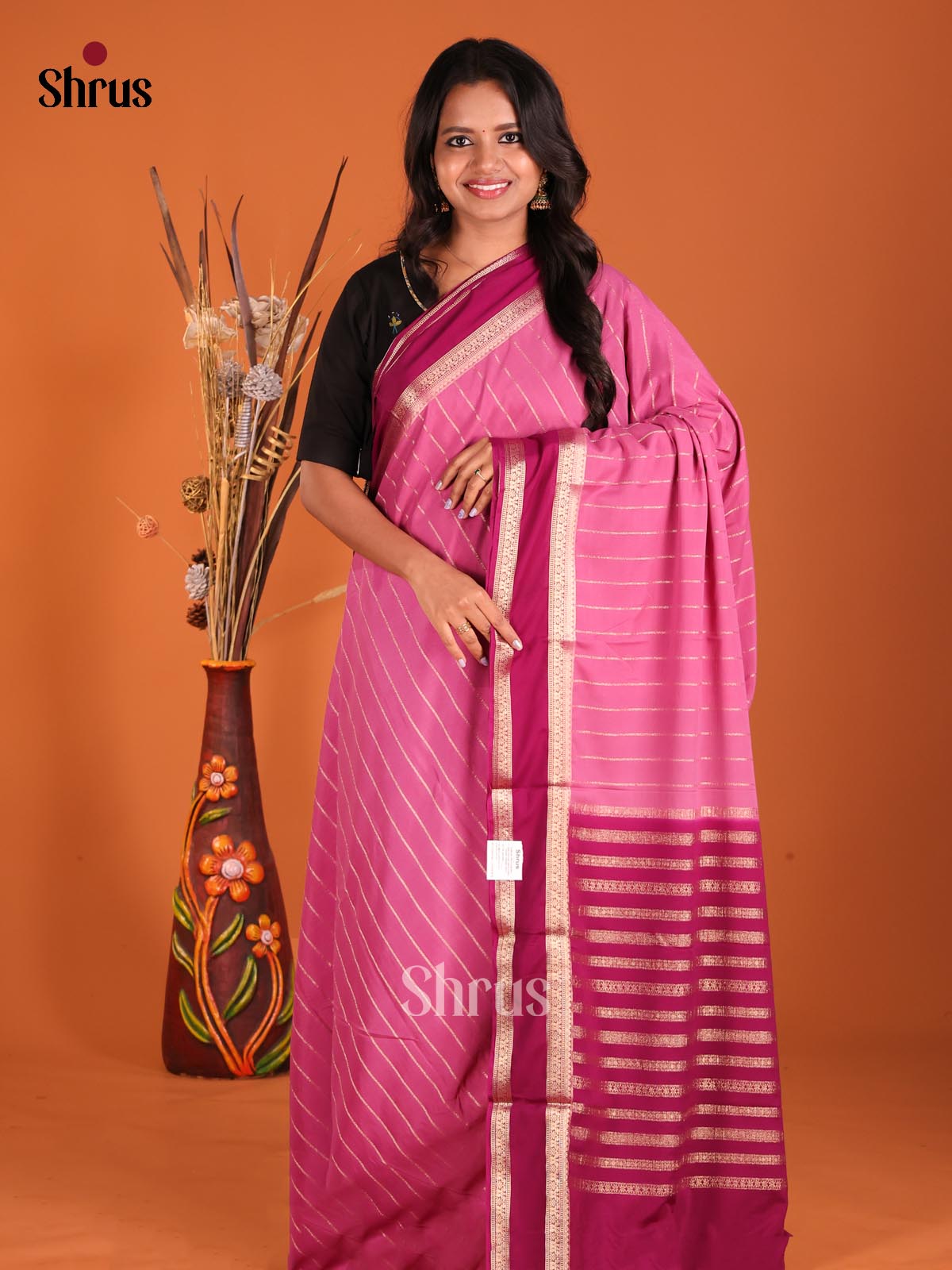 Pink & Purple- Mysoresilk-halfpure Saree - Shop on Shrus.com