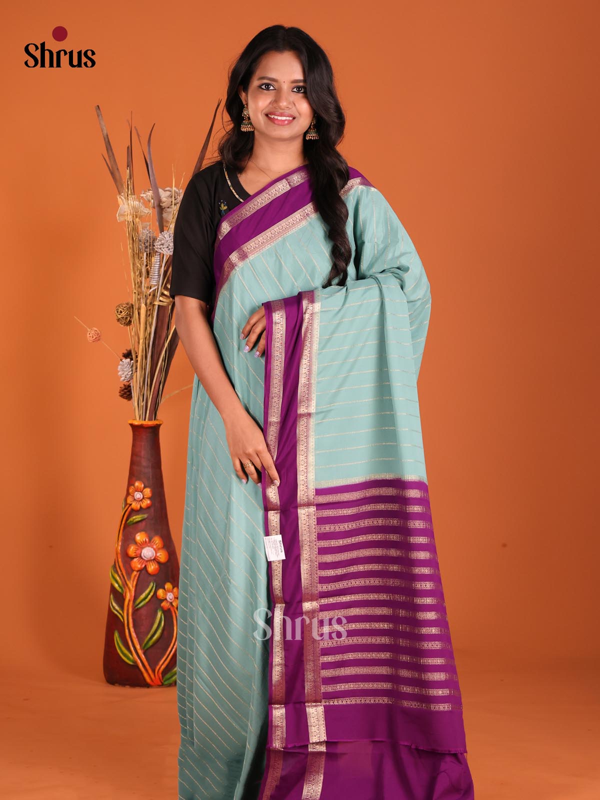 Pastel Blue & Violet - Mysoresilk-halfpure Saree - Shop on Shrus.com