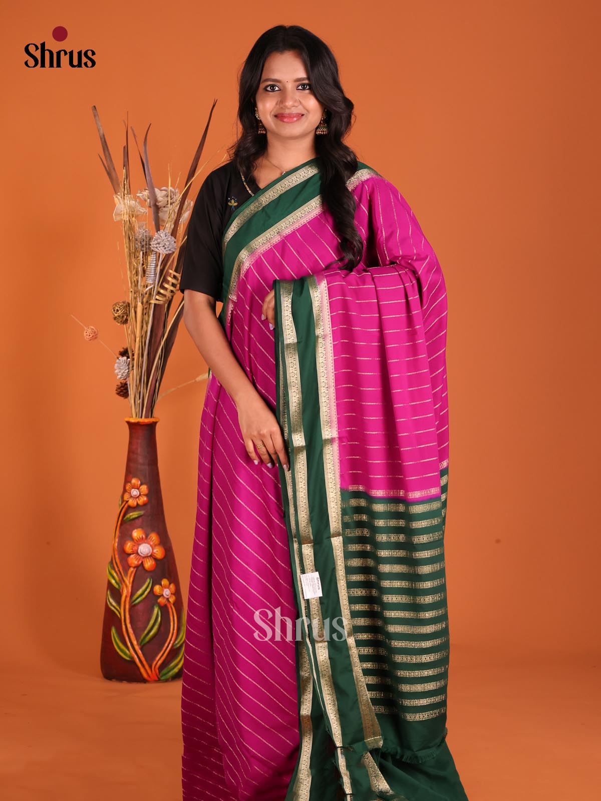 Purple & Green - Mysoresilk-halfpure Saree - Shop on Shrus.com