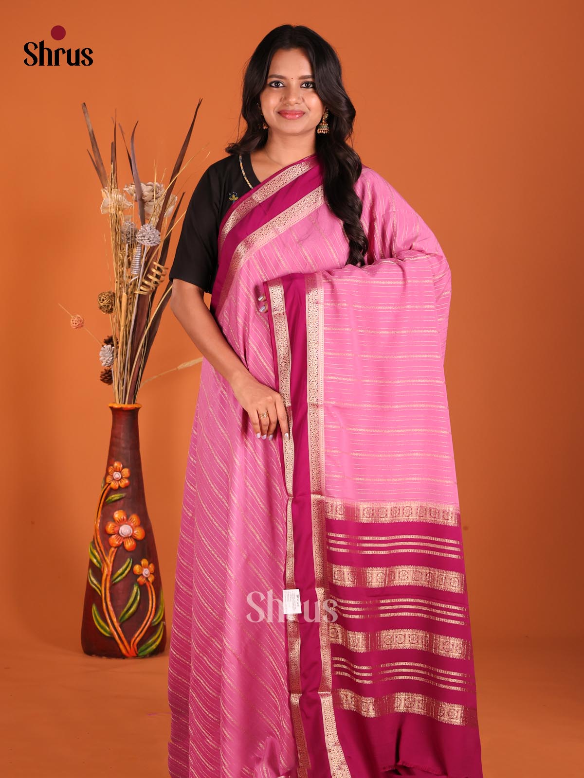 Pink & Purple - Mysoresilk-halfpure Saree - Shop on Shrus.com
