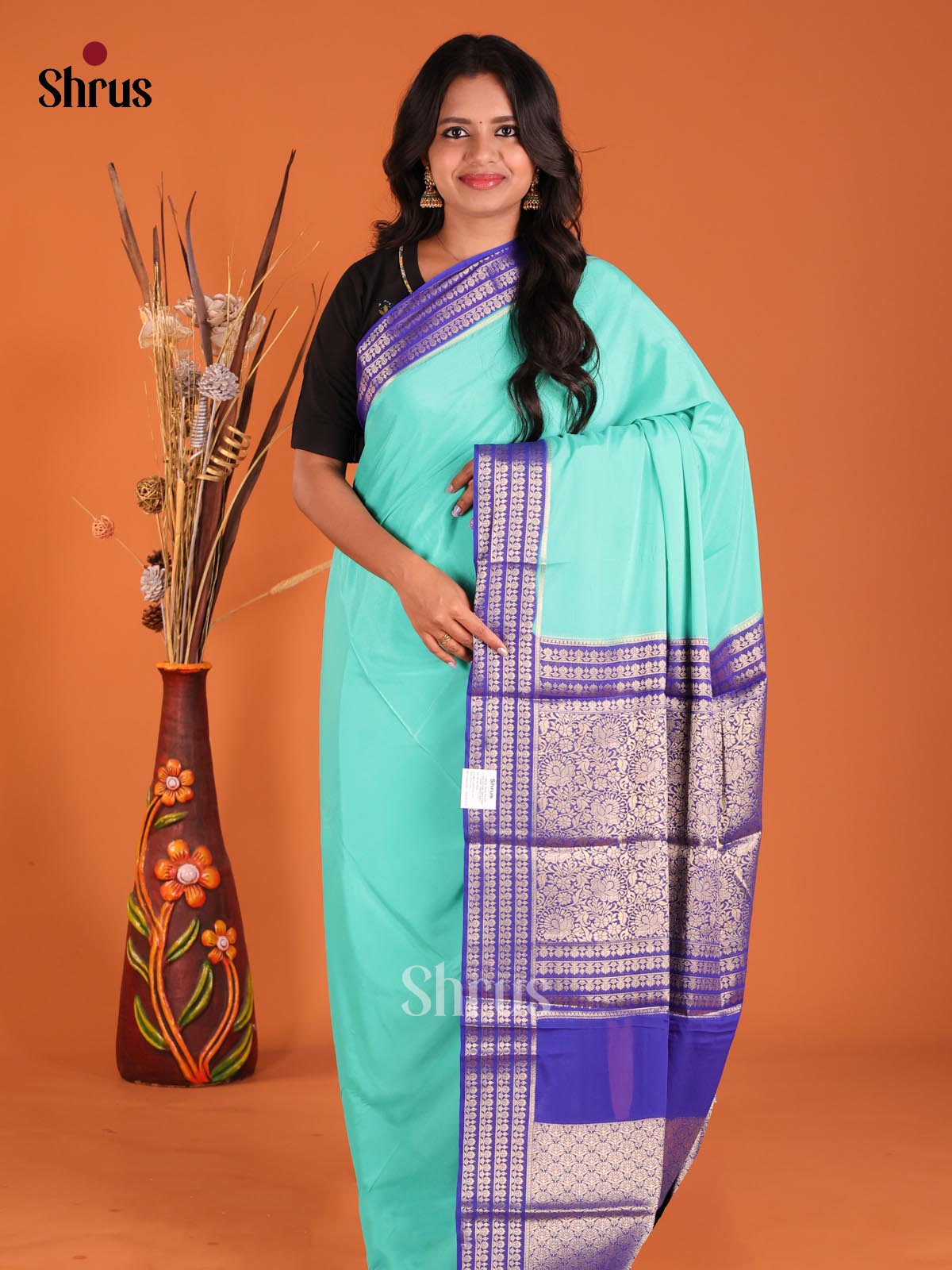 Teal & Blue- Mysoresilk-halfpure Saree - Shop on Shrus.com