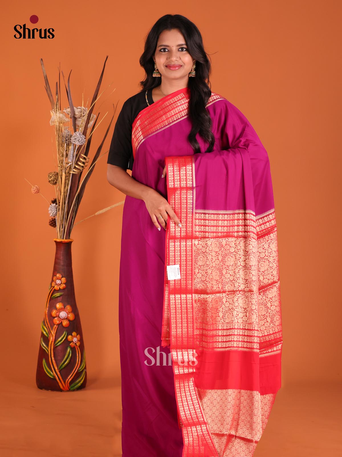 Purple & Red - Mysoresilk-halfpure Saree