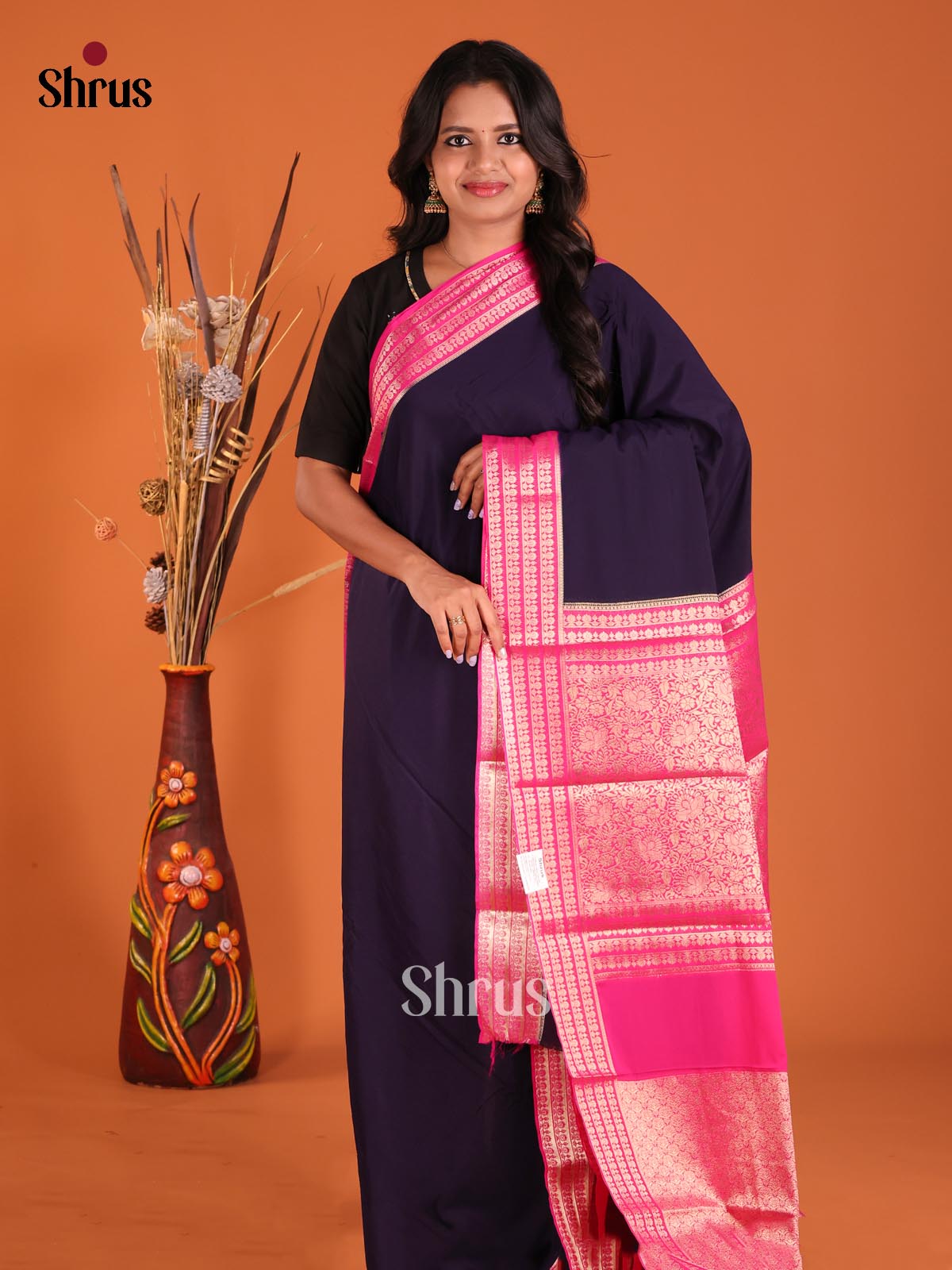 Violet & Pink- Mysoresilk-halfpure Saree - Shop on Shrus.com