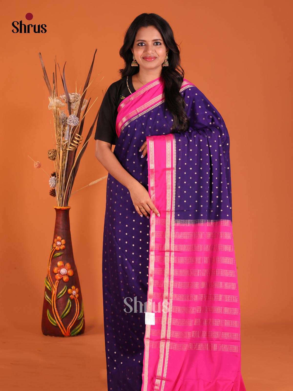 Violet & Pink - Mysoresilk-halfpure Saree - Shop on Shrus.com