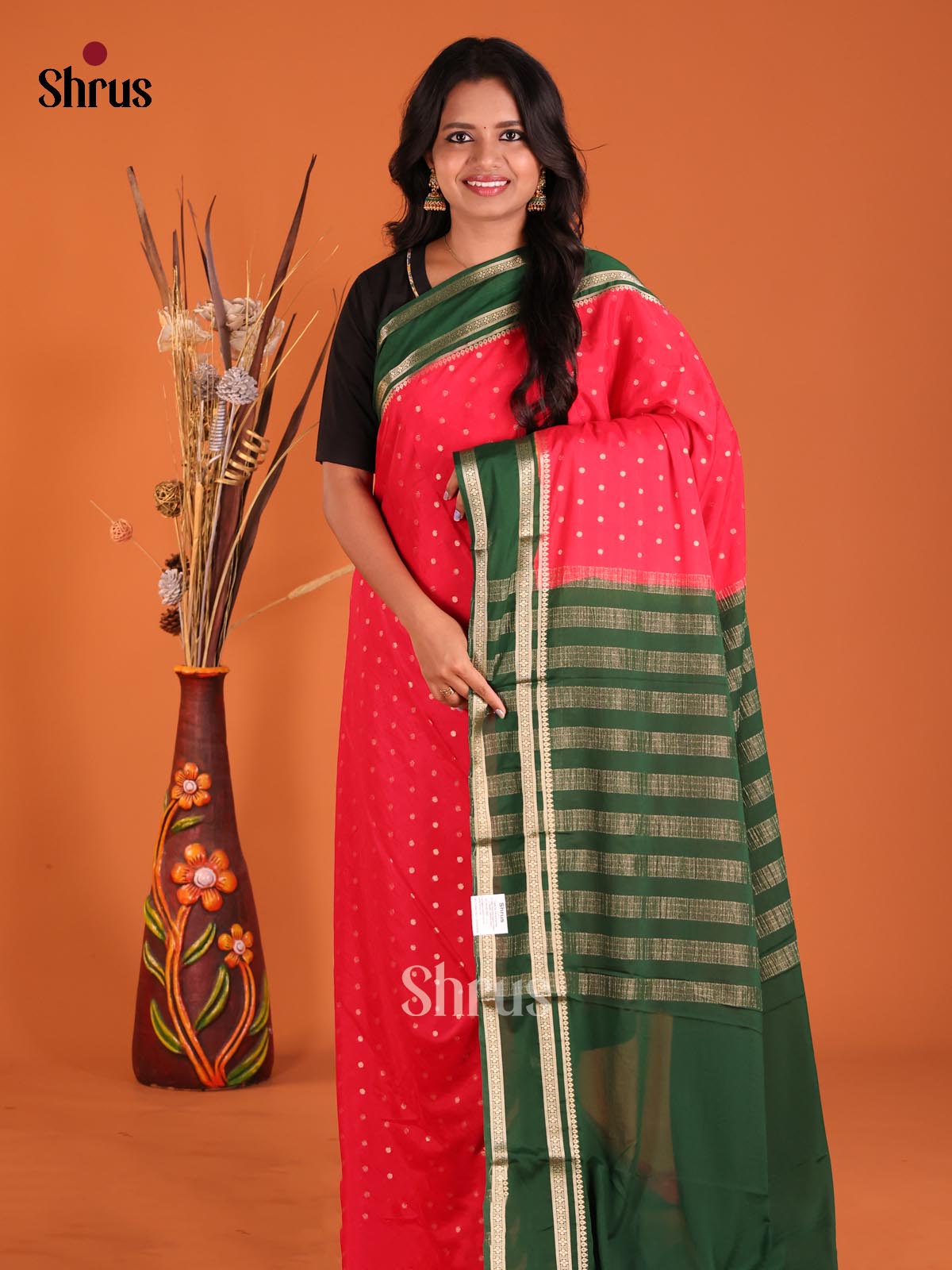 Red & Green - Mysoresilk-halfpure Saree - Shop on Shrus.com