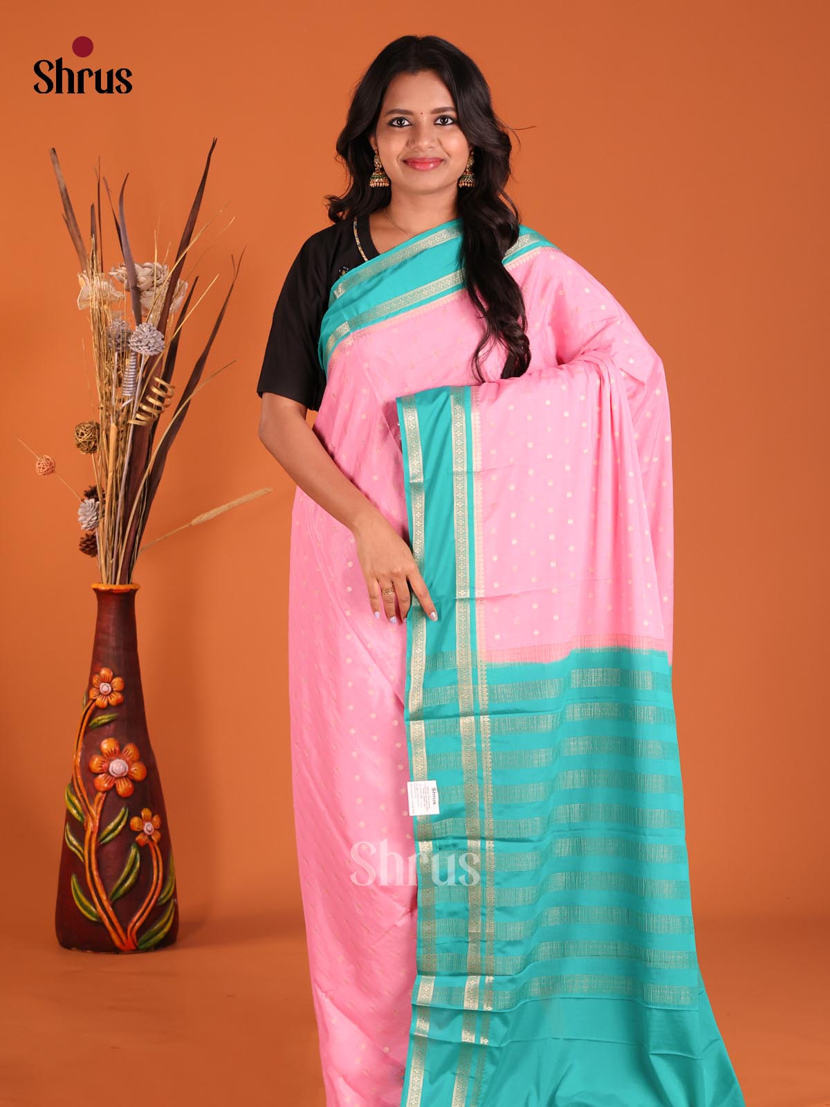 baby Pink & Blue- Mysoresilk-halfpure Saree
