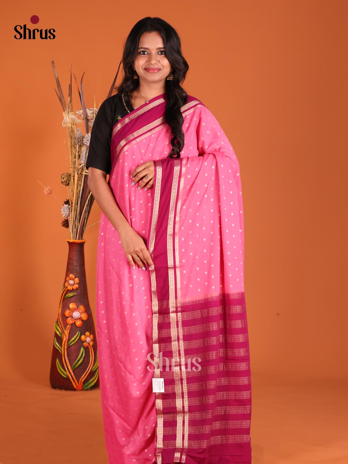 Pink & Purple - Mysoresilk-halfpure Saree - Shop on Shrus.com