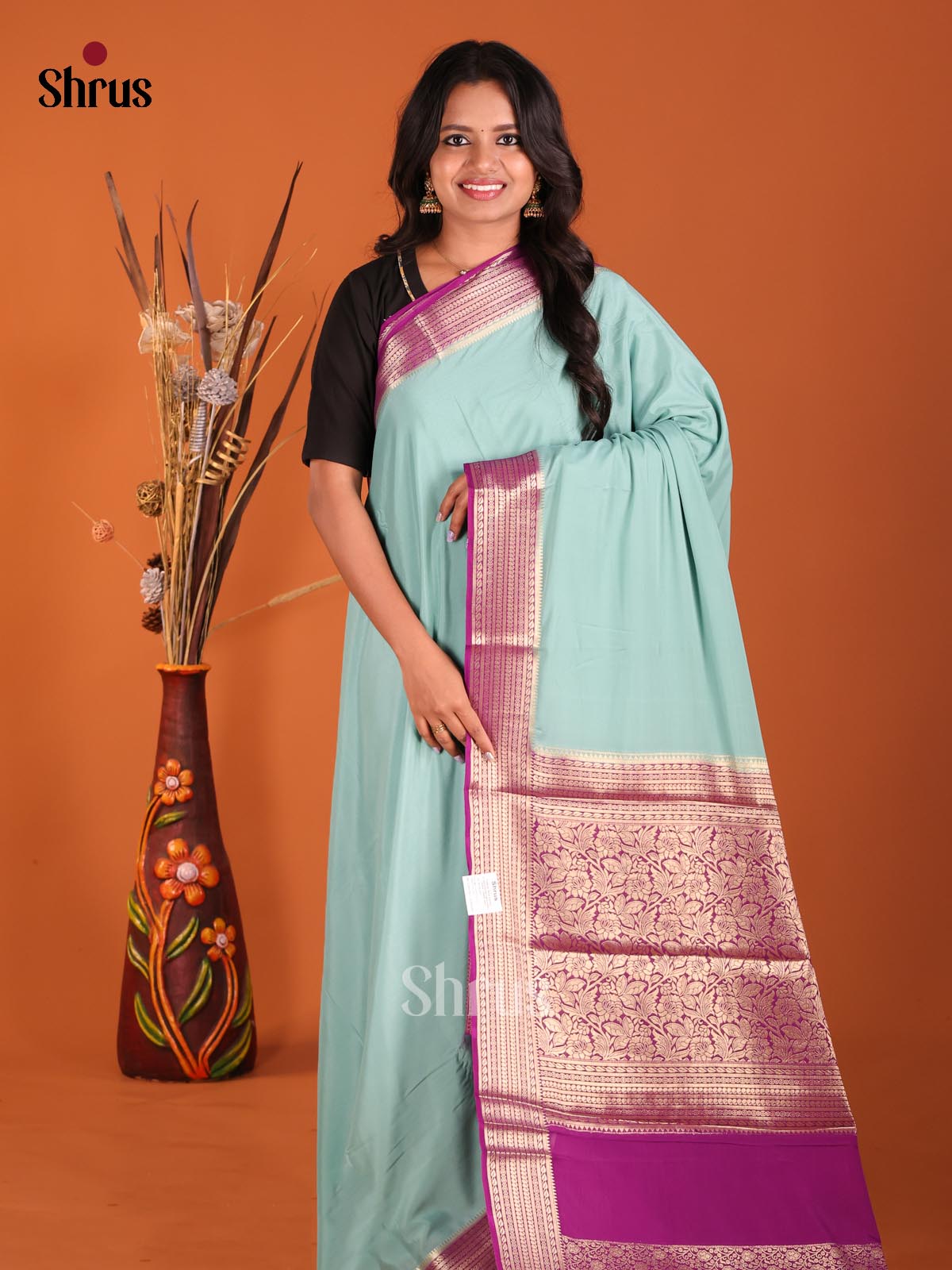 Pastel Blue & Purple - Mysoresilk-halfpure Saree - Shop on Shrus.com