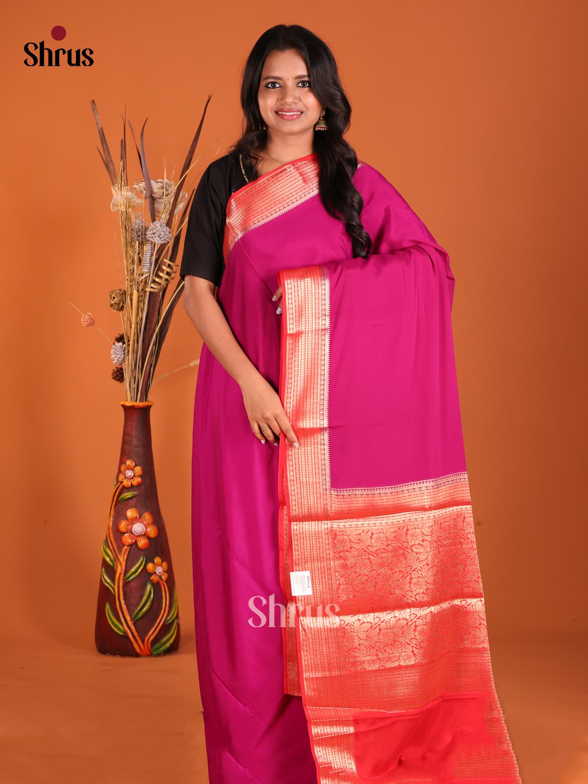 Purple & Red - Mysoresilk-halfpure Saree