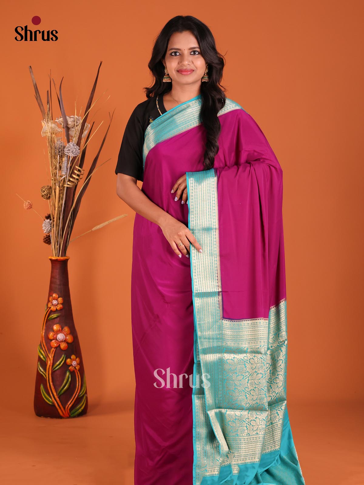 Purple & Blue - Mysoresilk-halfpure Saree - Shop on Shrus.com