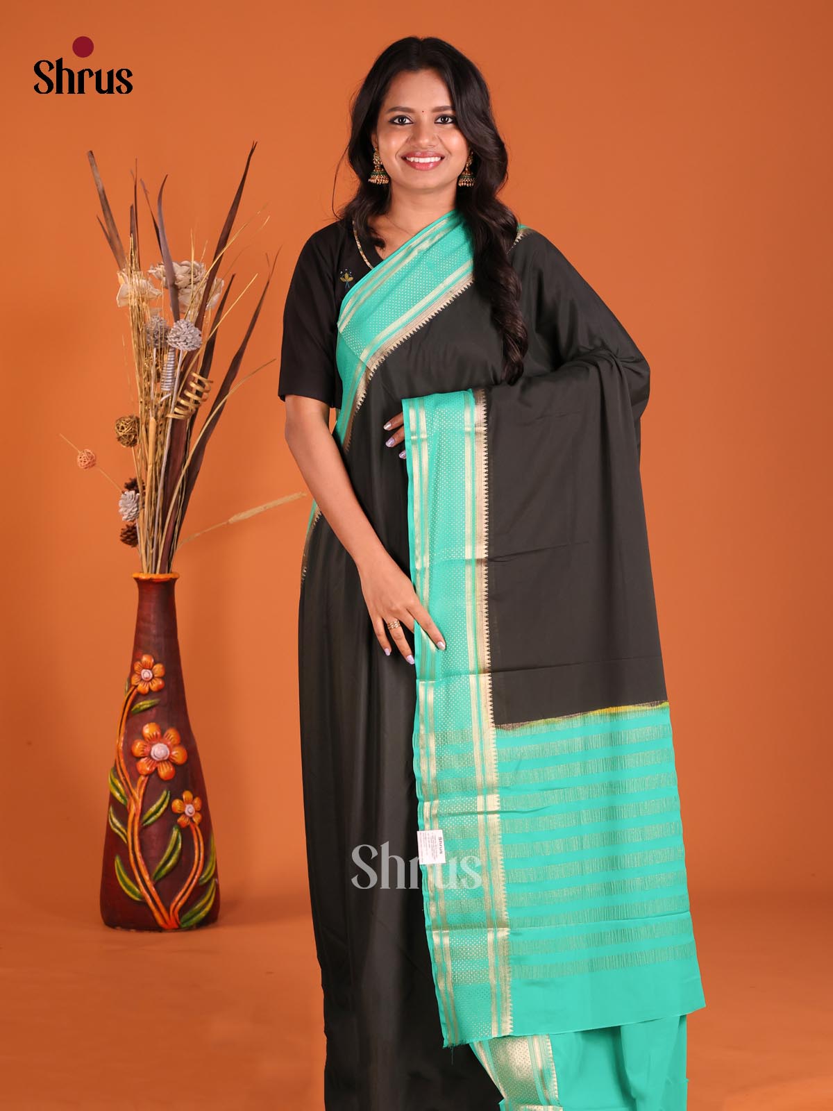 Black & Teal - Mysoresilk-halfpure Saree - Shop on Shrus.com