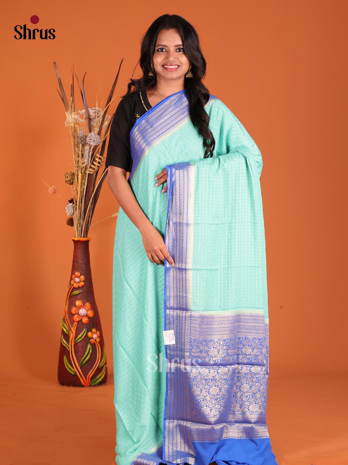 Pastel Blue & Blue- Mysoresilk-halfpure Saree