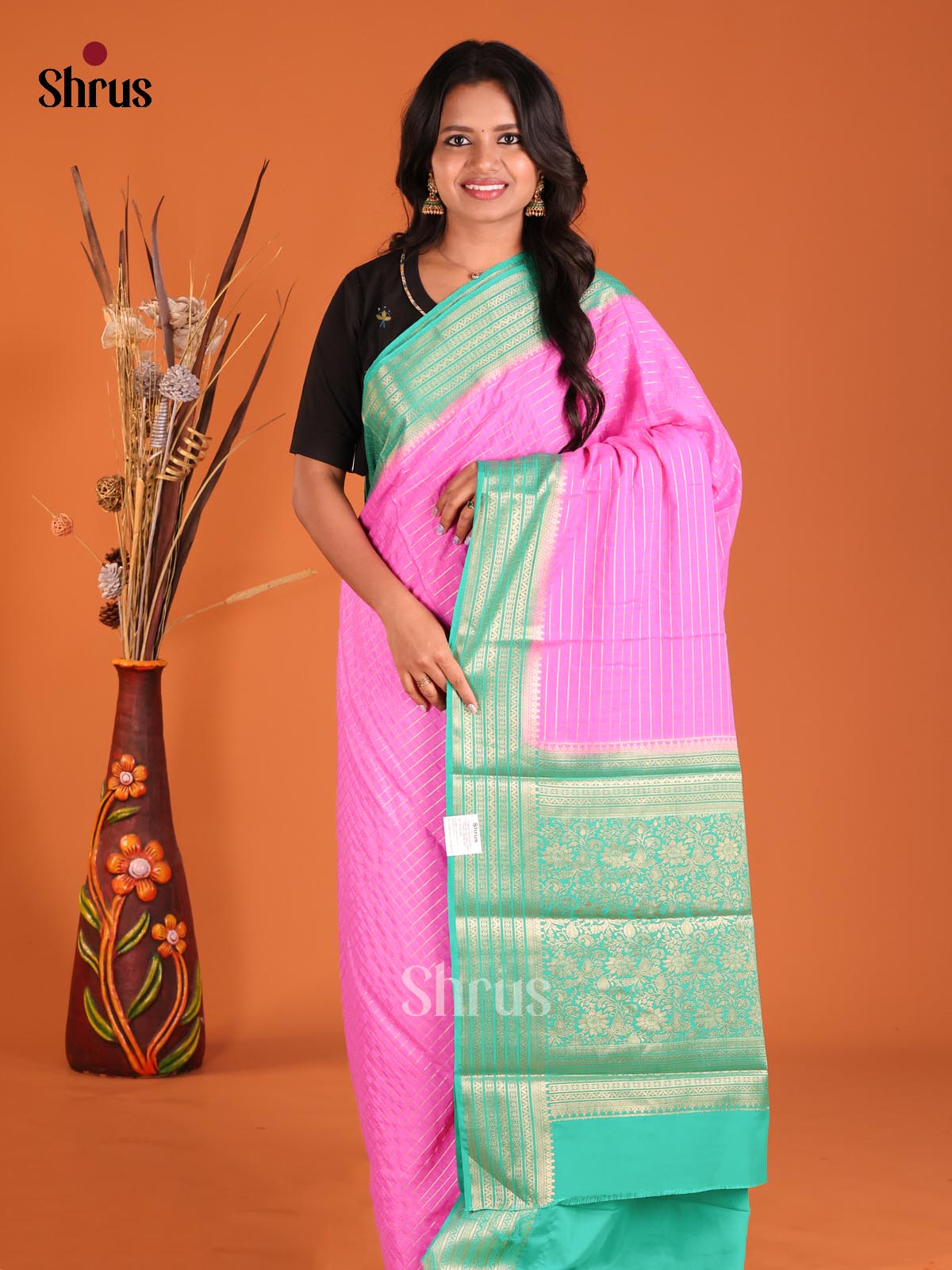 Pink & Teal - Mysoresilk-halfpure Saree - Shop on Shrus.com