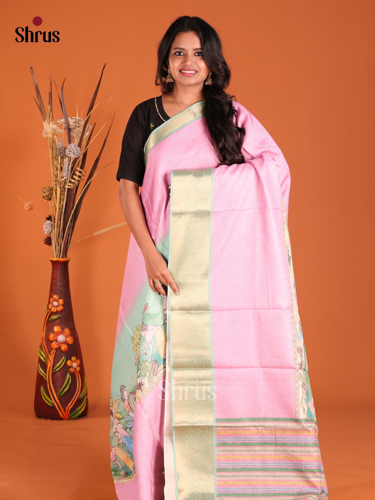 Pink & Pista Green - Semi Dola silk Saree